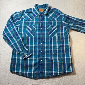 Red Camel Plaid Pearl Snap Front Western Shirt Mens XL Long Sleeve Country Ranch